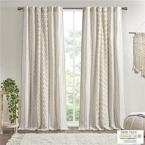100% Cotton SINGLE PANEL Curtain Tufted Chenille Stripe Geometric Top Drape